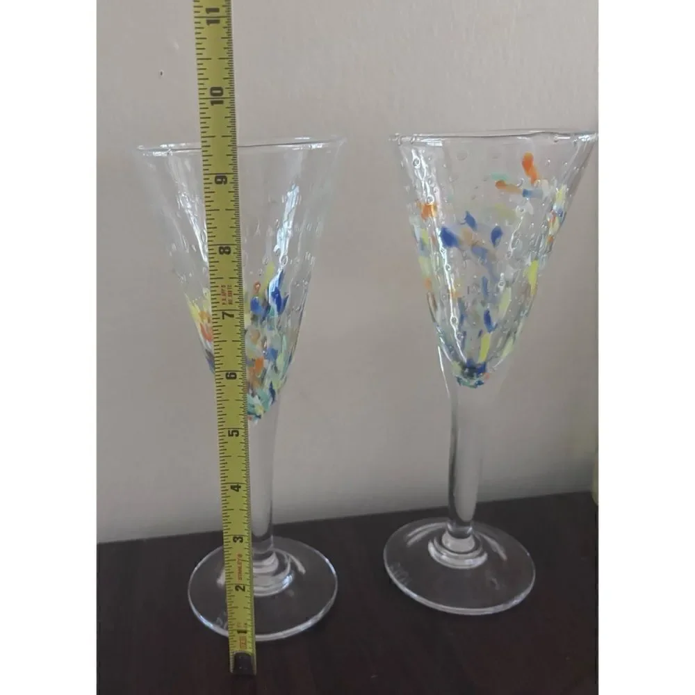 VNT  La Verrerie De Biot 9 1/4”Crystal Confetti, champagne fluids/ Set of 2